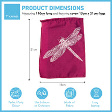Load image into Gallery viewer, Screen Printed 100% Cotton Dragonfly print multi coloured bunting | 7 flags | 190cm long | Garland for Garden Wedding Birthday Indoor Outdoor Party Decoration Festival
