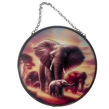 Load image into Gallery viewer, Elephant Family Glass Suncatcher, 15cm diameter Decorative Window Hanging, Vibrant Elephant Design
