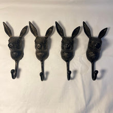 Load image into Gallery viewer, Set of Four Sturdy Wall-Mounted Cast Iron Rabbit Head Hook Hanger for Hats, Coats, Clothes - Ideal for Kitchen, Bathroom, Bedroom, Office
