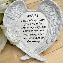 Load image into Gallery viewer, Angel Wings Memorial Ornament: Textured, Detailed Love Heart Plaque for Mum&#39;s Garden/Grave
