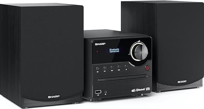 Sharp XL-B517D(BK) Micro Hi-Fi Sound System Stereo with DAB Radio, DAB+, FM, Bluetooth, CD-MP3, USB Playback, Wooden Speakers, 45W – Black