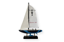 Load image into Gallery viewer, AMERICAS CUP MODEL YACHT BLUE HULL | Sailing | Yacht | Boats | Models | Nautical Gift | Sailing Ornaments | Yacht on Stand
