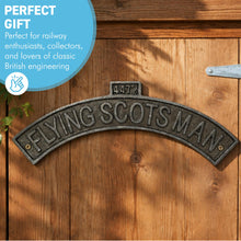 Load image into Gallery viewer, Flying Scotsman Cast Iron Wall Plaque – Vintage-Style Railway Sign for Shed, Office, Bedroom or Man Cave | 30cm
