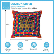 Load image into Gallery viewer, Boho cushion cover | 45cm x 45cm | Bright patchwork cushion | Indian cushion | Bedroom decor | Home accessories | Colourful cushion cover
