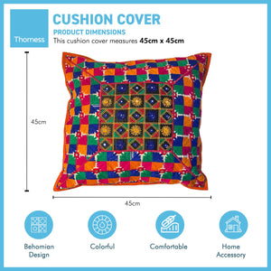 Boho cushion cover | 45cm x 45cm | Bright patchwork cushion | Indian cushion | Bedroom decor | Home accessories | Colourful cushion cover