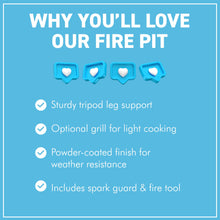 Load image into Gallery viewer, 𝗟𝗔𝗥𝗚𝗘 𝗦𝗧𝗘𝗘𝗟 𝗢𝗨𝗧𝗗𝗢𝗢𝗥 𝗙𝗜𝗥𝗘 𝗣𝗜𝗧 𝗕𝗢𝗪𝗟 | Modern Black Steel Lattice Design with Mesh Cover | Safety Poker &amp; Log Grate included | 𝗪𝗢𝗢𝗗 𝗢𝗥 𝗖𝗛𝗔𝗥𝗖𝗢𝗔𝗟 𝗕𝗨𝗥𝗡𝗘𝗥 for Patio &amp; Garden
