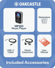Load image into Gallery viewer, Refurbished BLUETOOTH MP3 MUSIC PLAYER with Sports Clip | Included Wired Earphones | 16GB Internal Memory, Expandable by 128GB | HD Colour Screen, 34 Hours Battery Life | SD and USB-C | Oakcastle MP250 MP3 Player
