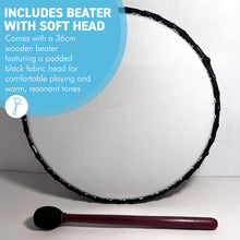 Load image into Gallery viewer, Large 40cm Shamanic Synthetic Skin Drum with wooden beater, Vegan Percussion Drum
