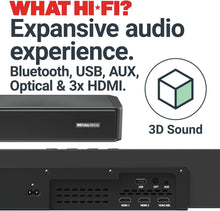Load image into Gallery viewer, Majority Sierra 2.1.2 Dolby Atmos SOUNDBAR | WIRELESS SUBWOOFER I 400W Powerful Surround Sound | Home Theatre 3D Audio with Up-Firing Atmos Speakers | HDMI ARC, HDMI, Bluetooth, USB &amp; AUX Playback
