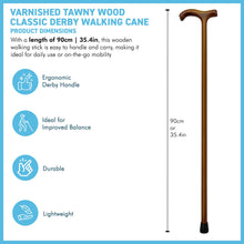 Load image into Gallery viewer, Varnished Tawny Wood Classic Derby Walking Stick
