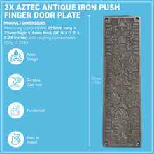 Load image into Gallery viewer, Set of 2 Aztec Ornate Antique Iron Push Finger Plates – Traditional Cast Iron Door Protection
