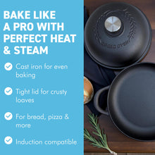 Load image into Gallery viewer, 24cm Cast Iron 𝗗𝗨𝗧𝗖𝗛 𝗢𝗩𝗘𝗡 𝗕𝗥𝗘𝗔𝗗 𝗣𝗔𝗡 – Matte Black, Ideal for Artisan &amp; Sourdough Bread
