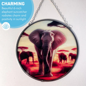 Elephant Design 6-Inch Stained Glass Suncatcher - Decorative Hanging Ornament for Windows