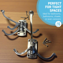 Load image into Gallery viewer, Set of two Aluminium Triple 𝗦𝗪𝗜𝗩𝗘𝗟 𝗖𝗢𝗔𝗧 𝗛𝗢𝗢𝗞𝗦 3-Prong Wall Mounted Hanger for Towels Robes Bags Jackets Bathroom Entryway
