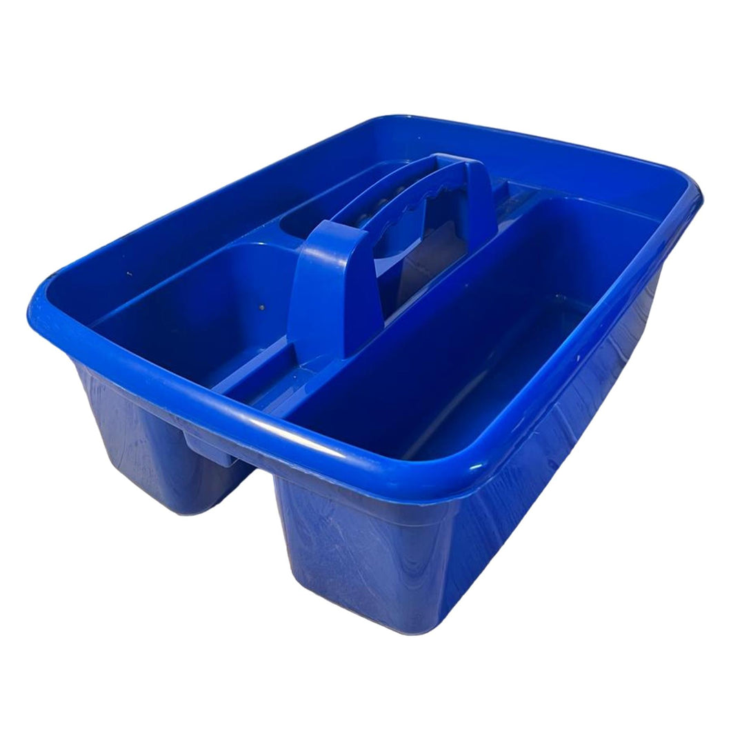 CLEANING CADDY WITH HANDLE | Portable shower caddy basket | Blue plastic organiser | Housekeeping caddy | Caddy organiser | Craft tote with 4 sections | 38cm (L) x 30cm (W) x 13cm (D)