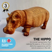 Load image into Gallery viewer, HIPPOPOTOMOUS IN WOOD EFFECT RESIN  |Ornaments for The Home | Home Accessories | Hippo Lover Gift Birthday Friendship Gifts | Wildlife Animal Lover Gift| Hippo Statue

