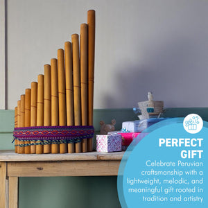 Large Peruvian Wooden Panpipes with colourful woven trim, 13 Pipe Traditional Panflute Instrument