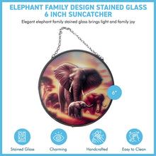 Load image into Gallery viewer, Elephant Family Glass Suncatcher, 15cm diameter Decorative Window Hanging, Vibrant Elephant Design
