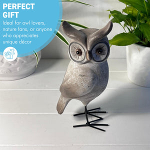Resin Wood-Effect Standing Owl Ornament with Metal Legs – 25cm Tall, Playful Home Décor