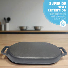 Load image into Gallery viewer, 30x15.5cm 𝗢𝗩𝗔𝗟 𝗖𝗔𝗦𝗧 𝗜𝗥𝗢𝗡 𝗚𝗥𝗜𝗗𝗗𝗟𝗘 𝗣𝗔𝗡 Non-Stick Grill Pan for Pizza Pancakes BBQ Oven
