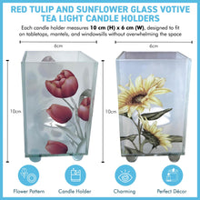 Load image into Gallery viewer, Set of 2 Glass Votive Candle Holders, Floral designs, Tulip and sunflower, Perfect for Home Decor &amp; Gifts
