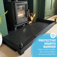Load image into Gallery viewer, 𝗔𝗗𝗝𝗨𝗦𝗧𝗔𝗕𝗟𝗘 𝗕𝗟𝗔𝗖𝗞 𝗙𝗜𝗥𝗘 𝗙𝗘𝗡𝗗𝗘𝗥 𝗪𝗜𝗧𝗛 𝗕𝗟𝗔𝗖𝗞 𝗙𝗜𝗡𝗜𝗔𝗟𝗦 (𝟭𝟰𝟱𝗰𝗺 𝗠𝗮𝘅 𝗟𝗲𝗻𝗴𝘁𝗵) | Self Assembly | Fireplace Hearth Guard | Protective Barrier to prevent Ash &amp; Spark damage
