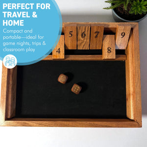 𝟮 𝗣𝗟𝗔𝗬𝗘𝗥 𝗪𝗢𝗢𝗗𝗘𝗡 𝗦𝗛𝗨𝗧 𝗧𝗛𝗘 𝗕𝗢𝗫 𝗗𝗜𝗖𝗘 𝗚𝗔𝗠𝗘 28 x 21cm Family Tabletop Game Travel Game