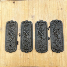 Load image into Gallery viewer, Set of Four Antique style Rustic Cast Iron Door Push Plates with Ornate Cherub Design - Vintage Finger Plate Decor
