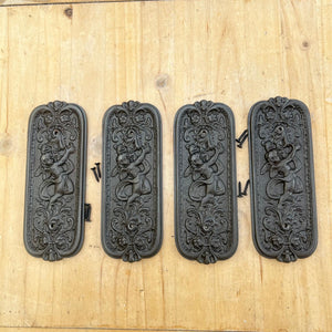 Set of Four Antique style Rustic Cast Iron Door Push Plates with Ornate Cherub Design - Vintage Finger Plate Decor