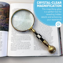 Load image into Gallery viewer, Magnifying Glass with Mother of Pearl Inlay and ball and chess patterned handle, elegant decorative handheld magnifier for reading and collecting
