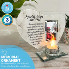 Load image into Gallery viewer, SPECIAL MUM and DAD GLASS MEMORIAL CANDLE HOLDER AND PHOTO FRAME | thinking of you gifts | memorial photo frame  | in loving memory | memory plaque
