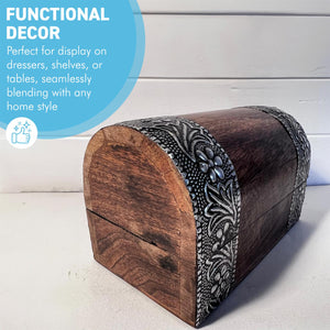 Mango Wood Treasure Box with floral embossed design, ideal for jewellery & trinkets