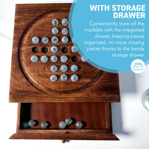 Wooden Solitaire with Snowflake Marbles | Travel & Strategic Games for Adults