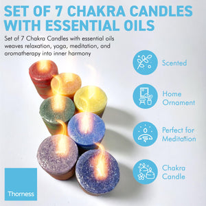 SET of 7 CHAKRA CANDLES with ESSENTIAL OILS | Perfect for Relaxation, Yoga, Meditation & Aromatherapy | Meditation - Mindfulness - Spiritual - Holistic | 2” Candles with 16-18 hour burn time