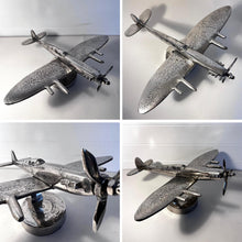 Load image into Gallery viewer, Cast Aluminium Spitfire Model Plane display model on stand with distressed silver finish
