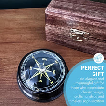 Load image into Gallery viewer, Floating Brass Compass Paperweight in wooden presentation box
