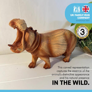 FEARSOME HIPPOPOTOMOUS IN WOOD EFFECT RESIN  |Ornaments for The Home | Home Accessories | Hippo Lover Gift Birthday Friendship Gifts | Wildlife Animal Lover Gift| Hippo Statue