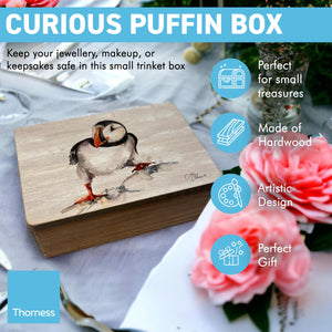 Wooden Curious Puffin Keepsake Box | Jewellery box | Trinket Box | Memory Box | Keepsake and Wooden Gift Boxes | Wedding Gifts | Storage for Women and men | keepsake boxes with lids