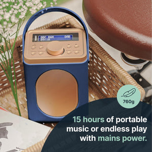 DAB, DAB+ Digital and FM Bluetooth radio | Battery and Mains Powered Portable DAB Radio | Majority Little Shelford | Bluetooth Connectivity, Dual Alarm, 15 Hours Playback and LED Display | Mid-Blue