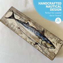 Load image into Gallery viewer, Nautical Wooden Treasure Chest with Mackerel Fish Design for Pencil Fishing Tackle and Decor
