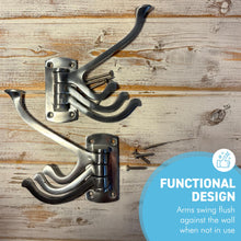 Load image into Gallery viewer, Set of two Aluminium Triple 𝗦𝗪𝗜𝗩𝗘𝗟 𝗖𝗢𝗔𝗧 𝗛𝗢𝗢𝗞𝗦 3-Prong Wall Mounted Hanger for Towels Robes Bags Jackets Bathroom Entryway
