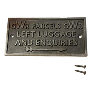 Vintage style 𝗚𝗪𝗥 𝗖𝗔𝗦𝗧 𝗜𝗥𝗢𝗡 𝗟𝗘𝗙𝗧 𝗟𝗨𝗚𝗚𝗔𝗚𝗘 PLAQUE, classic railway memorabilia Sign, 15cm x 7.5cm x 0.5cm