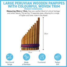 Load image into Gallery viewer, Large Peruvian Wooden Panpipes with colourful woven trim, 13 Pipe Traditional Panflute Instrument
