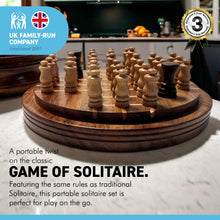 Load image into Gallery viewer, 10cm Diameter WOODEN PEG SOLITAIRE BOARD GAME classic wooden solitaire game | strategy board game | family board game | games for one | board games | Premium travel solitaire set
