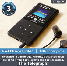 Load image into Gallery viewer, Super Slim Bluetooth MP3 Player with Earphones | 64GB Internal Memory Expandable by 128GB | Inbuilt Speaker, 2.4&quot; Full Colour Display with Intuitive Touch Controls | 67 Battery Life | MAJORITY MP3 Pro
