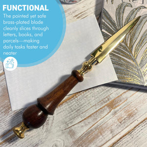 Brass Letter Opener with wooden round handle, Large Envelope Opener for school, home, or office use