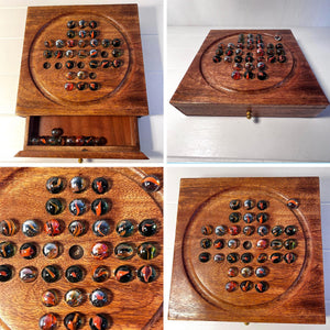 Wooden Solitaire with Drawer Traditonal Orange Storing Marbles | Travel Games | Strategic & Traditional Games | Perfect for Adults & Family Fun