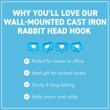 Load image into Gallery viewer, Sturdy Wall-Mounted Cast Iron Rabbit Head Hook Hanger for Hats, Coats, Clothes - Ideal for Kitchen, Bathroom, Bedroom, Office

