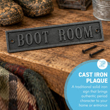 Load image into Gallery viewer, The Boot Room Plaque – A Cast Iron Wall Sign with an Antique Iron Finish
