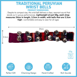 Peruvian style Wrist Bells with colourful strap, Handcrafted Percussion Instrument